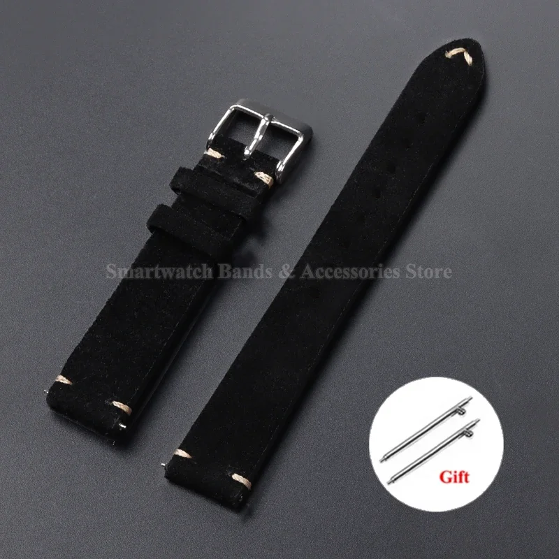 Vintage Suede Leather Quick Release Watch Strap - Handmade Bracelet in Multiple Sizes