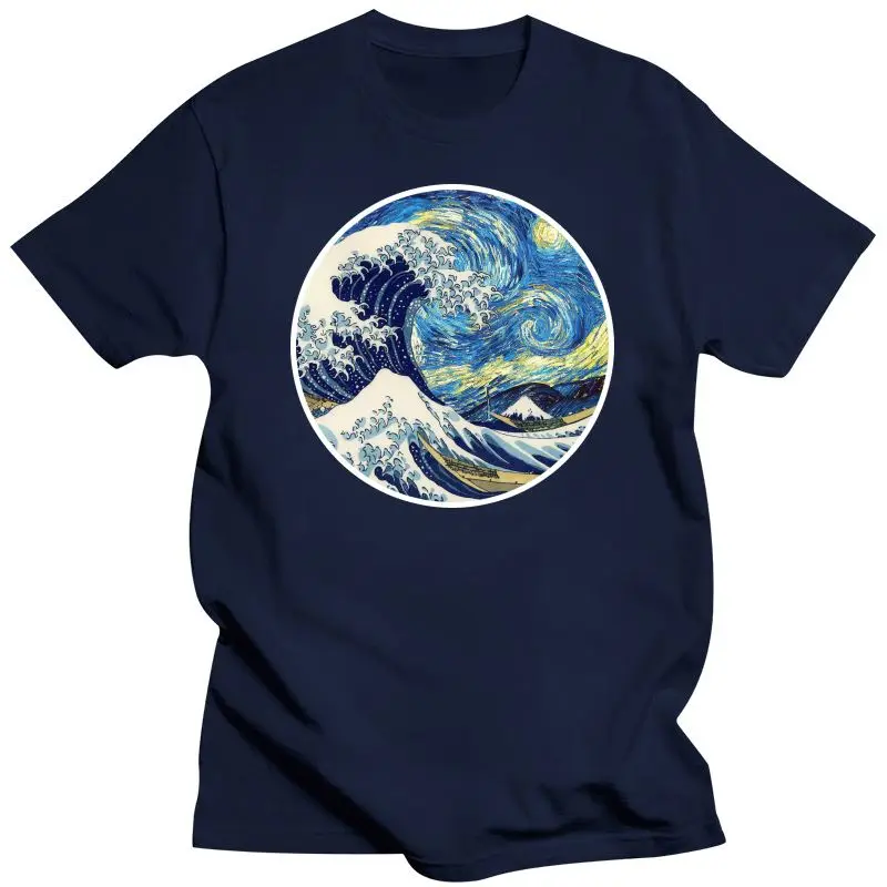 The On A T-shirt Hokusai Great Wave Off Kanagawa Van Gogh nuit étoilée huile T-shirt Haruku Streetwear_voghion.com
