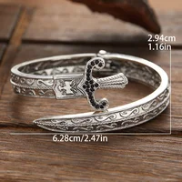 Fashion Exquisite Carving Retro Pattern Set Zirconia Sword Shape Bracelet Ring Men Women Personality Charm Adjustable Jewellery - Image 5