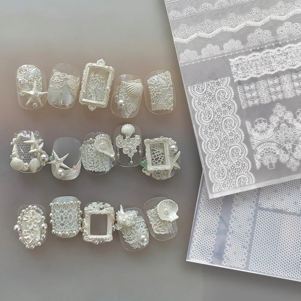 3D 실리콘 레이스 네일 몰드 우아한 레이스 프렌치 카빙 템플릿 스텐실 UV 젤 DIY 재사용 가능 매니큐어 참 장식 제작 도구