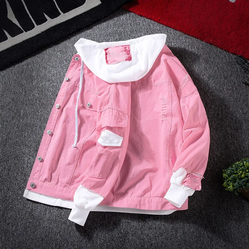 

Autumn Hooded Denim Jacket Men's Clothing Hip Hop Jeans Coat Retro Jean Jacket Casual Bomber Jacket Outerwear Men Hoodies
