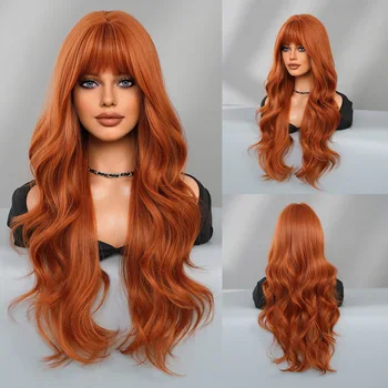 New fashion wig female long curly hair orange big wave synthetic fiber high temperature silk wig full head cover