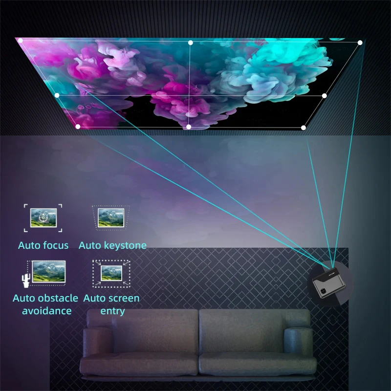 CAIWEI A8 Full HD 1080P Portable Projector 4k Google TV Auto Focus Home Theater WiFi 6 Dolby Audio Smart for Outdoor