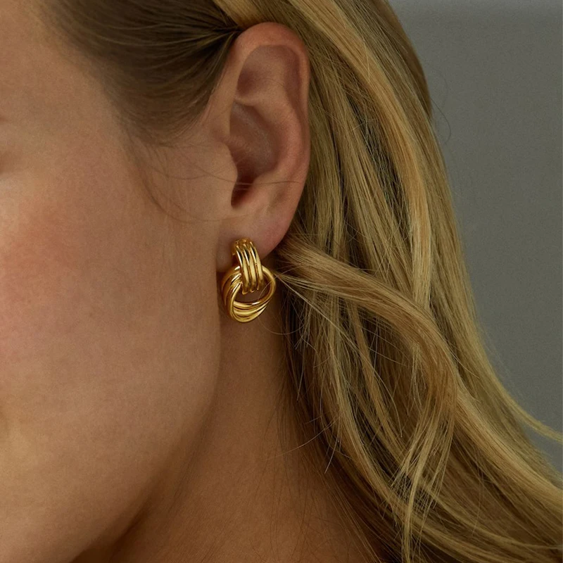 Fashion Glossy Three-Layer Textured Intersecting Knot Earrings 6 Fashion Glossy Three-Layer Textured Intersecting Knot Earrings 6