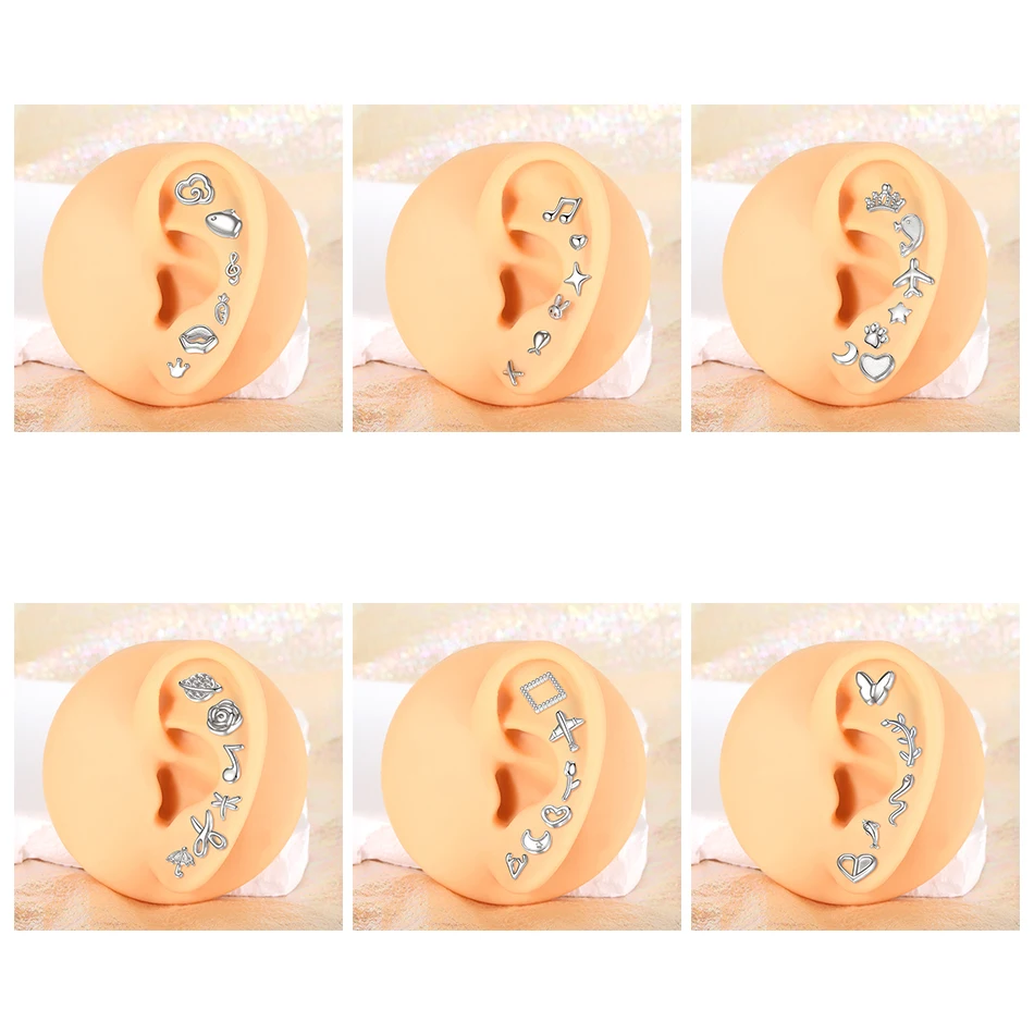 Steel Moon Crystal Flower Tragus Cartilage Piercing Labret Bar with Screw Fit Top