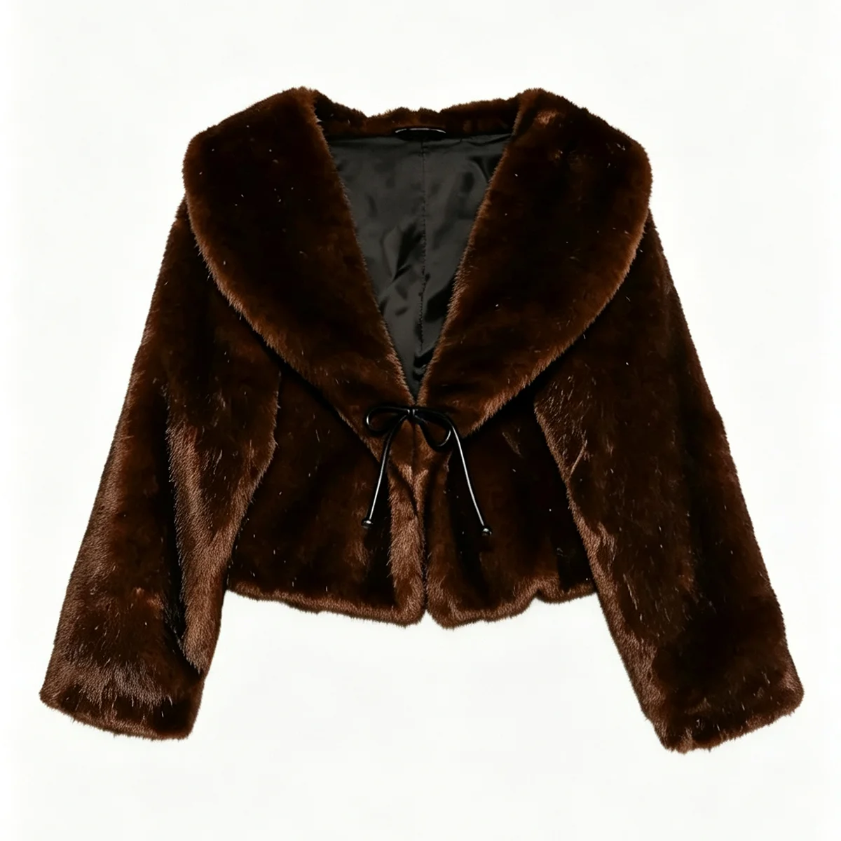 Women's Faux Fur Coat Short Plush Drawstring Deep Brown Winter Jacket Warm Thick Luxe Elegant Chic Fashion Outerwear