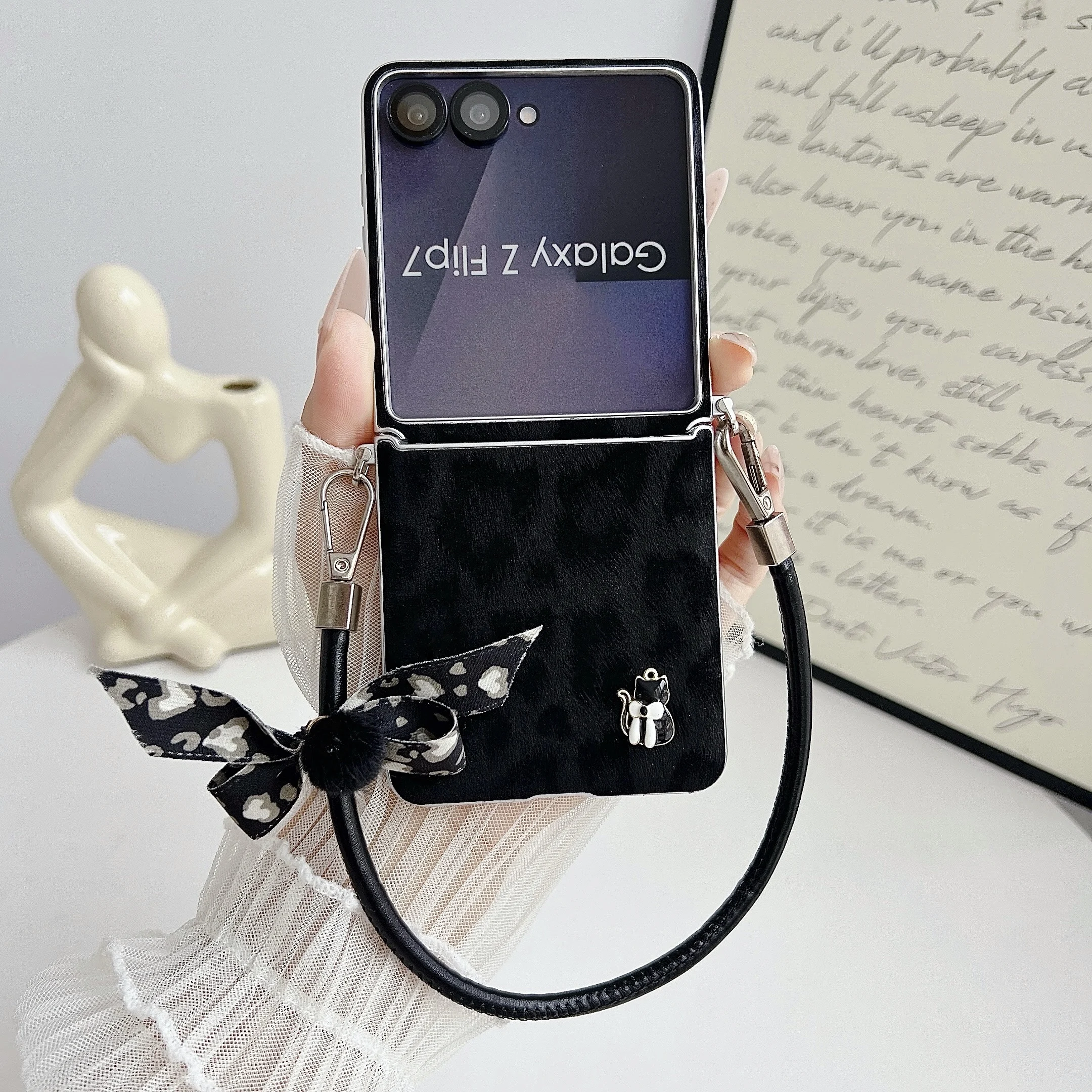 Luxury Litchi Striae PU Leather Phone Case with Lanyard – Premium Hard Back Cover
