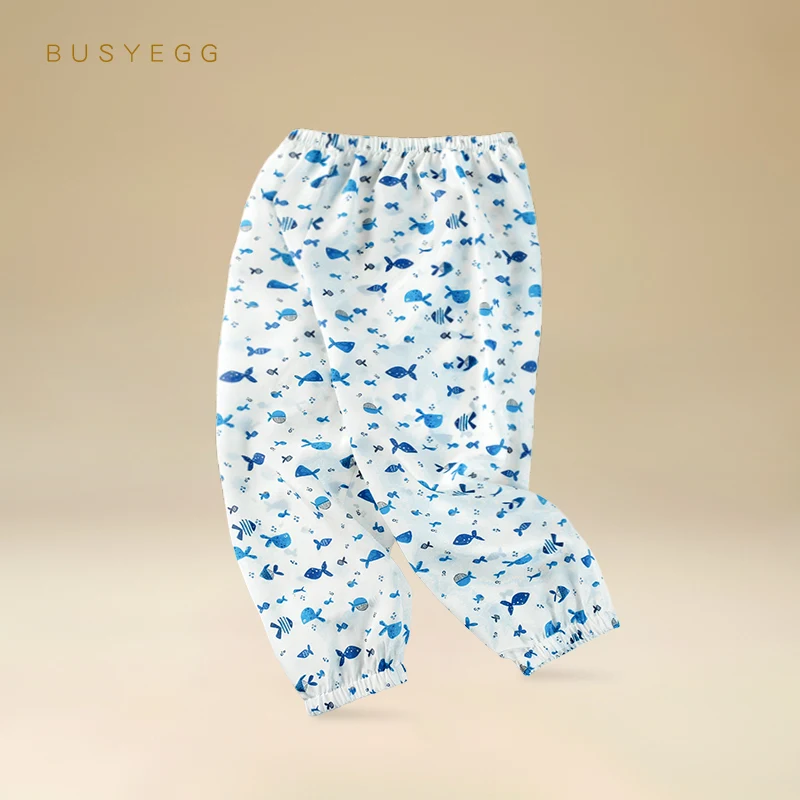 

Cute Little Sea Fish White Silk Pajamas Trousers For kids Boys and Girls Natural Silk Home Pants Summer Thin 2022 New Design