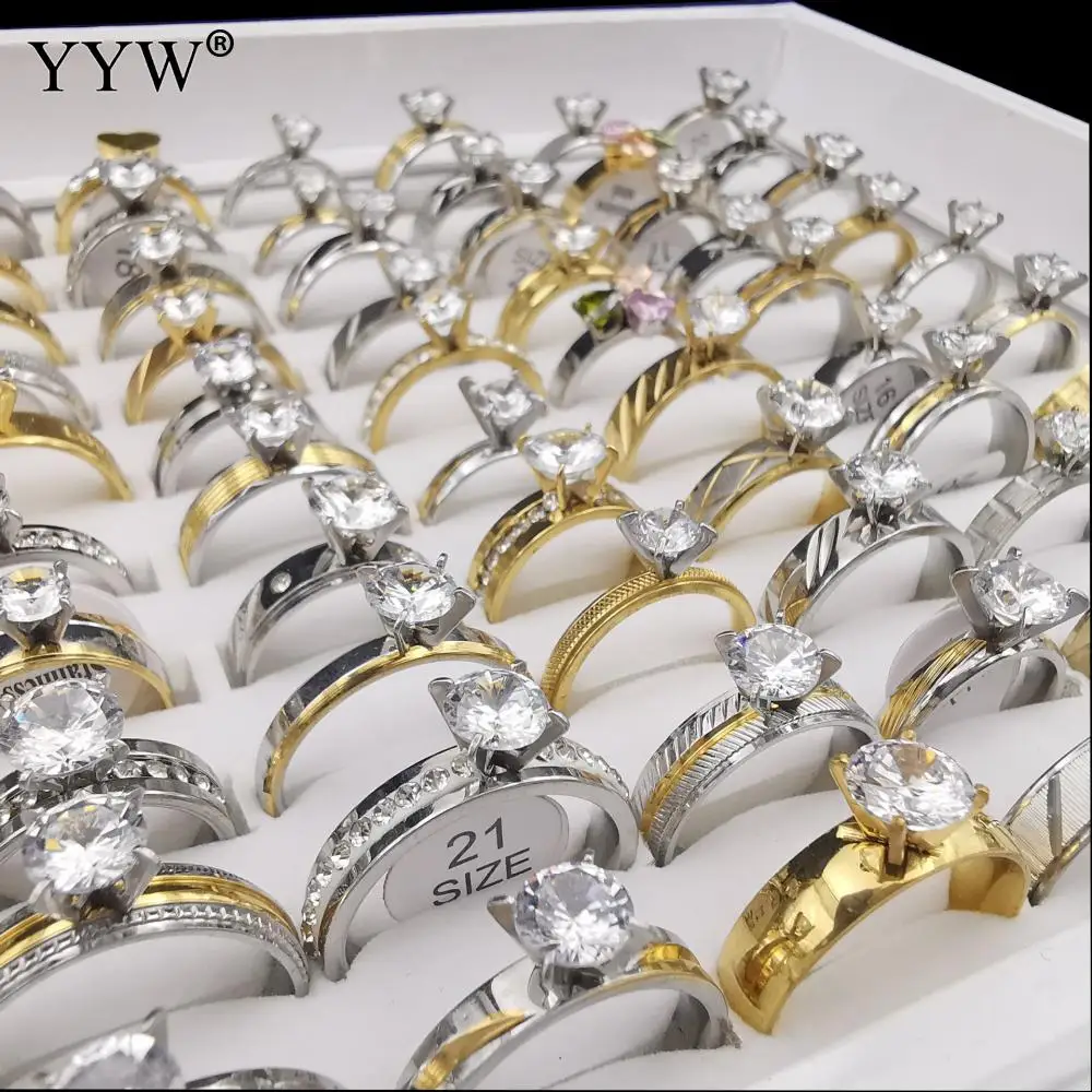 

100PCs/Box Wholesale Vintage Crystal Rhinestone Pearl Finger Rings For Women Luxury Wedding Ring Girl Party Decorate Jewelry