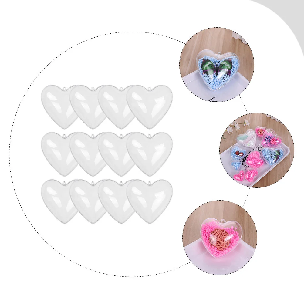 12 Pcs Fillable Hearts Shape Box Clear Heart Shaped Ball Plastic Heart Ball nament Valentine Decoration Hanging Decorations Home 3