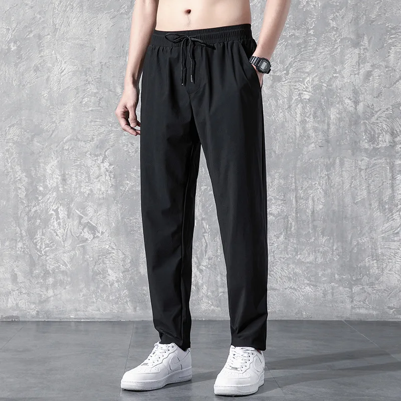 Solid Color Thin Style Breathable Summer Men Korean Fashion Trend Large Size Loose Youth Bound Feet Comfortable Cropped Pants