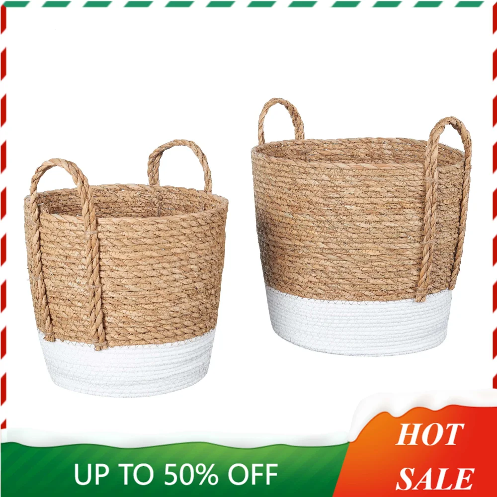 

NEW Storage Baskets & Bins Better Homes & Gardens Round Seagrass Baskets, Natural, White, Set of 2, Medium & Small HOT SALE