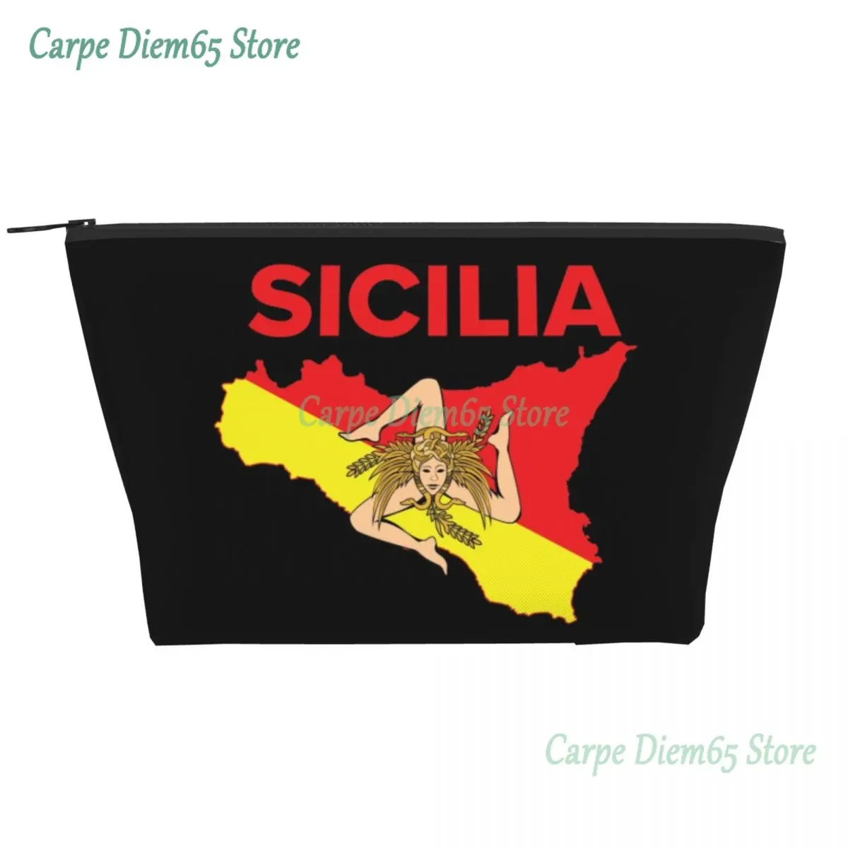 

Map Of Sicily Trinacria Travel Cosmetic Bag for Women Sicilian Pride Toiletry Makeup Organizer Ladies Beauty Storage Dopp Kit