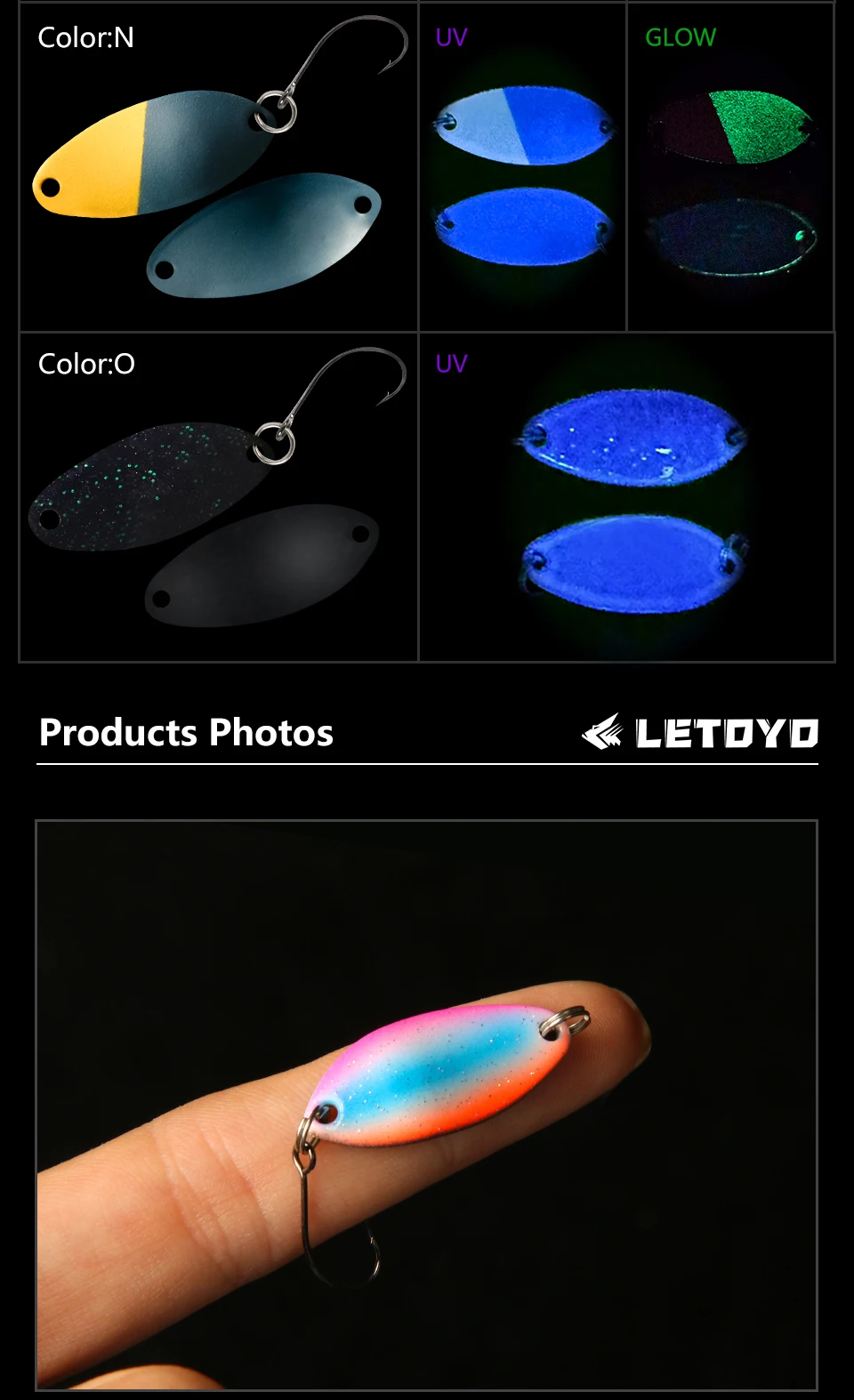 LETOYO 2,5g 3,5g 5g Löffel Köder Leuchtende UV Spinner Köder Forelle Spinner doppelseitige Malerei Kupfer Löffel angeln Locken Bereich Forelle – Detail 9