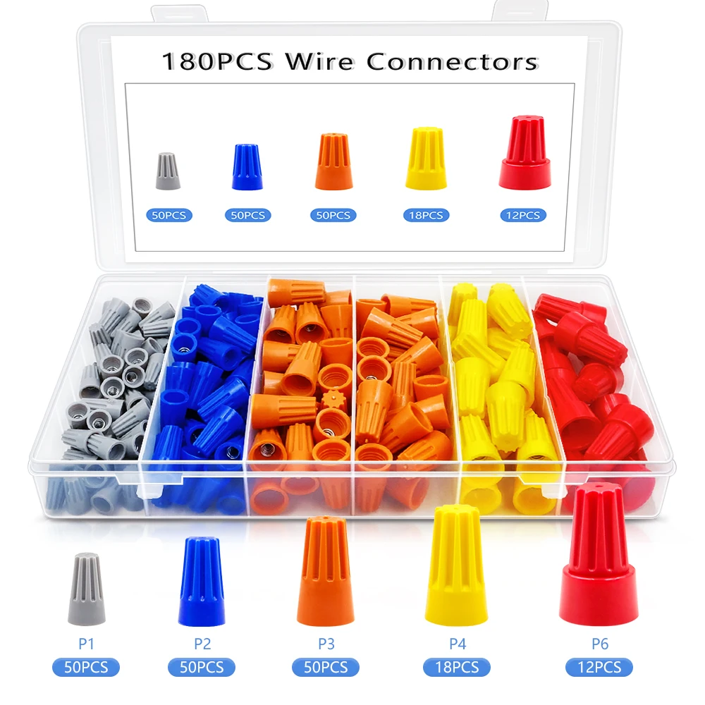 Twist Spring Cap Twin Crimping End Terminals Electrical Connectors 180Pcs/Kit