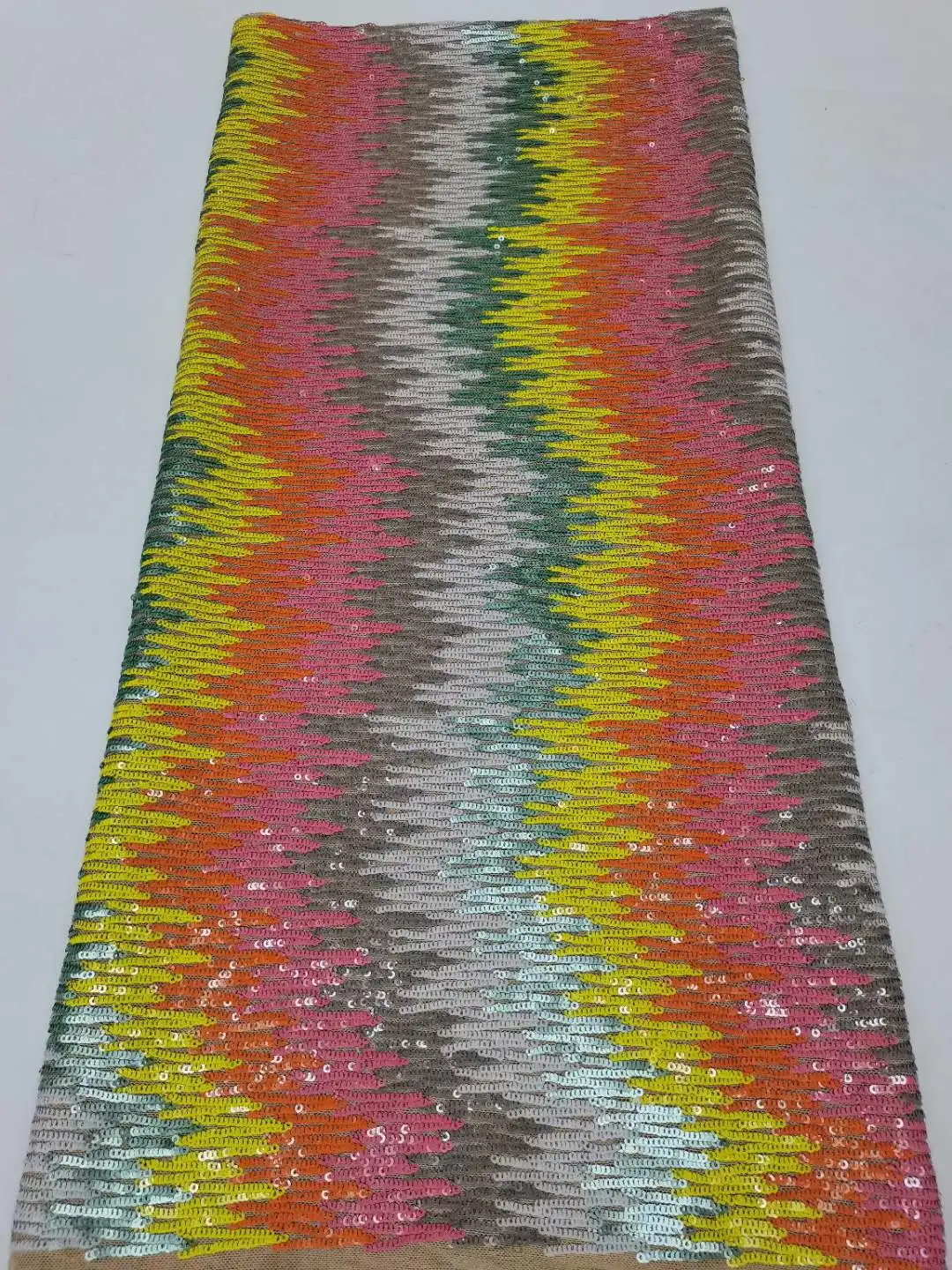 

Beautiful Mulit-color Sequins 3D Full Embroidery African Lace Fabric French Tulle Net For Evening Dresses Weddings Party