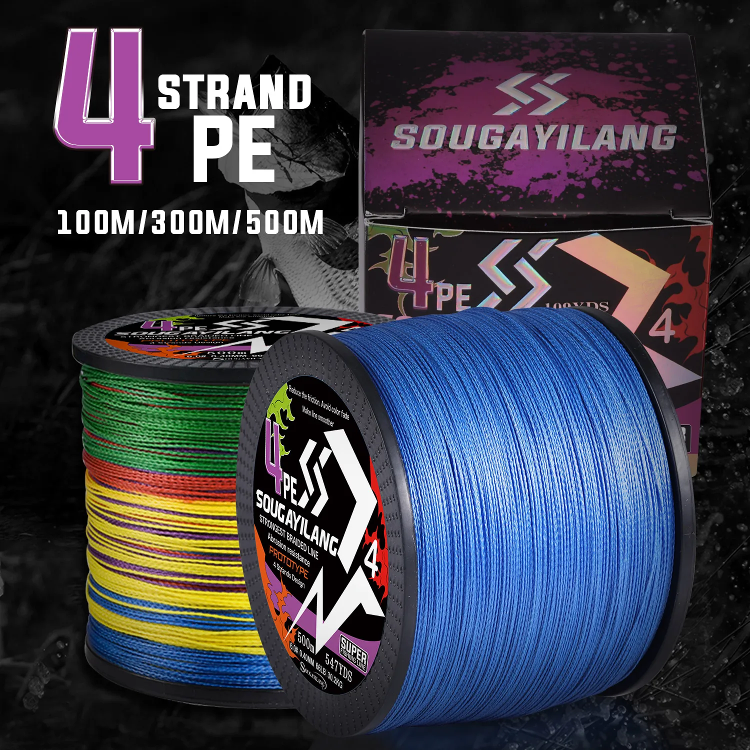 Sougayilang Braided Line 4X 100/300m 5 Colors All for Fishing Line Max Drag  66LB Multifilament PE Line for Saltwater Sea Fishing