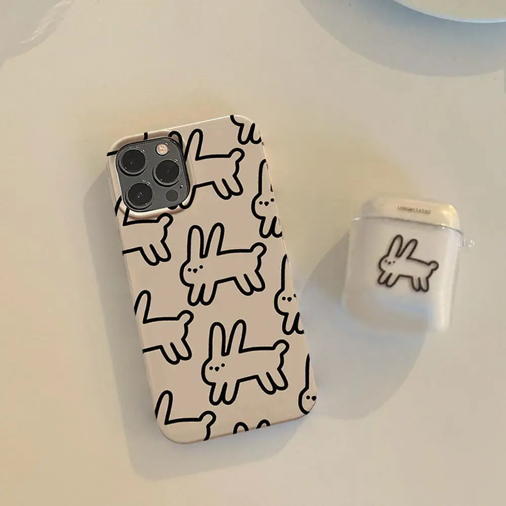 Simple Line Animal Rabbit Cute Phone Case For iPhone 11 13 14 15 Pro Max 12 Mini 7 8 Plus XR XS Max Soft Shockproof Back Cover