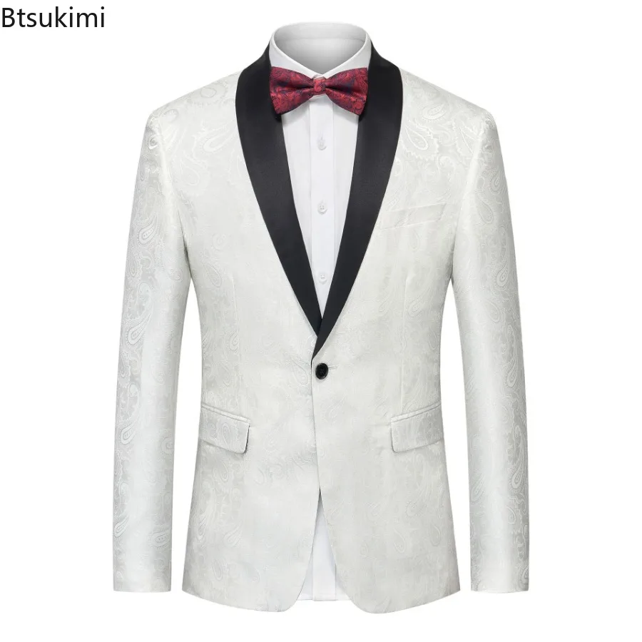 New 2024 Men's Jacquard Blazers Banquet Party Wedding One Button Slim Fit Suit Jackets Stage Singer Host Costume Men Suit Coats