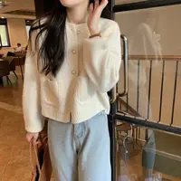 Casual Single-breasted Cardigan Autumn Winter Korean Solid Color Female Clothing Commute Basic Stylish Pockets Knitted Sweaters 1