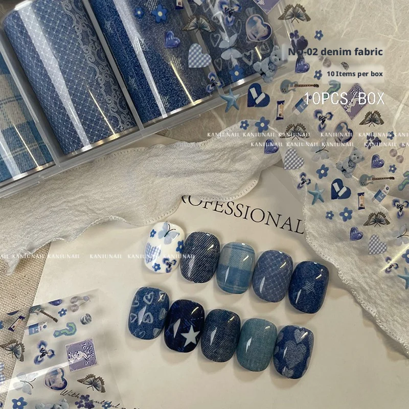 카니우 한국 스타일 핸드 드로잉 봄 네일 전사지 귀여운 소녀 패치워크 별 & 사랑스러운 애완동물 네일 장식