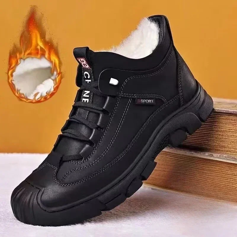 Men Boots Men Winter Shoes Warm Ankle Botas Hombre Leather Winter Boots Men Plush Sneakers Mens