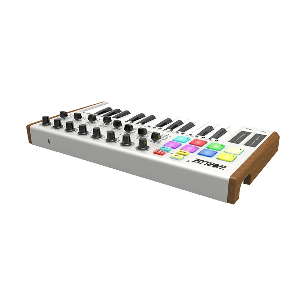 WORLDE TUNA MINI Ultra-Portable 25-Key USB MIDI Keyboard Controller 8 RGB Backlit Trigger Pads with 6.35mm Pedal Jack