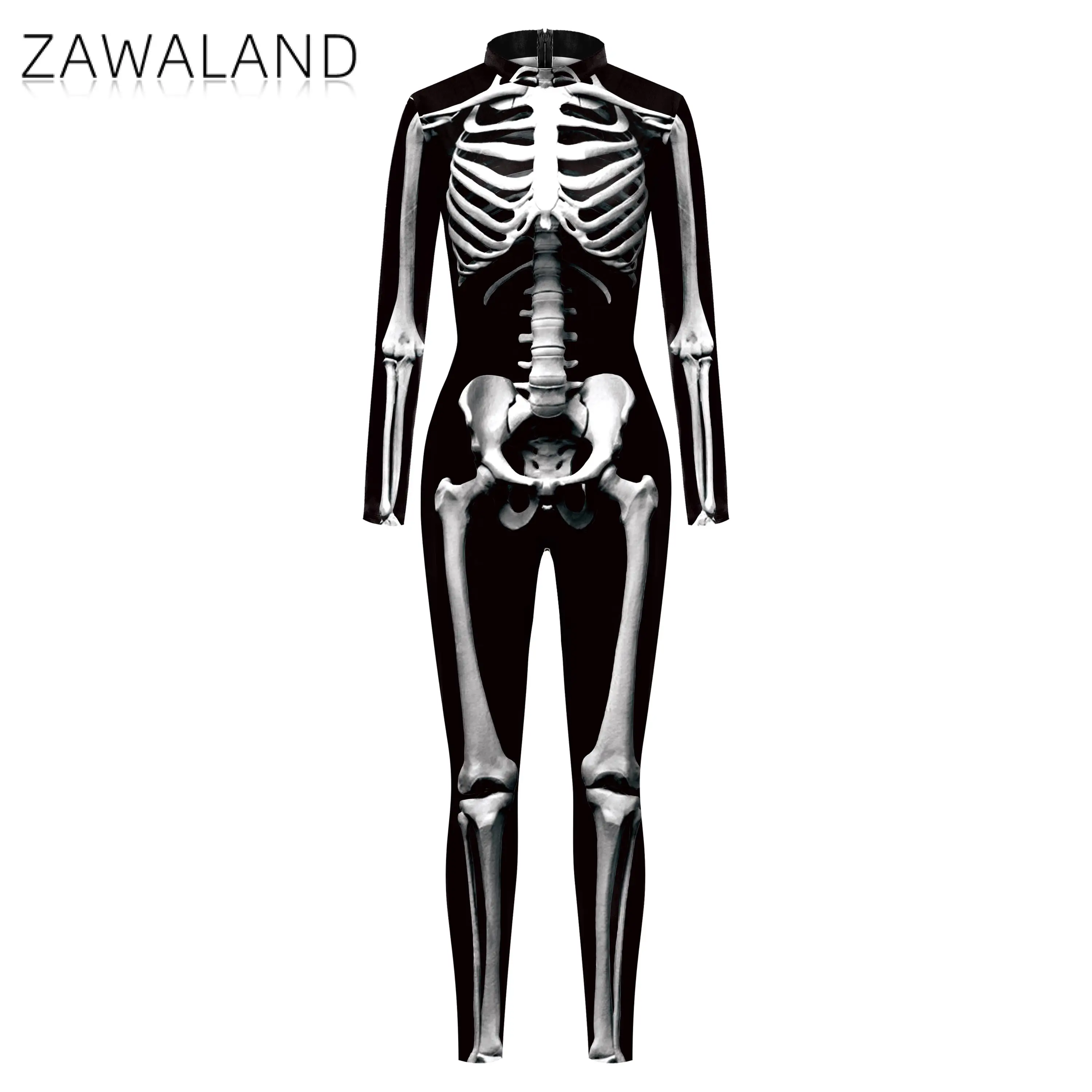 Cosplay Costume ZAWALAND Halloween Matching Outfits 3D Skeleton Printed Zentai Party Parent-Child Sexy Spandex Catsuit