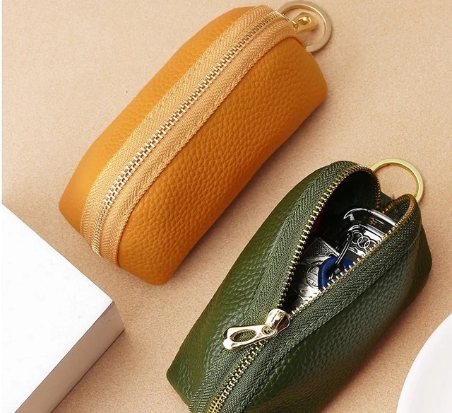 Zipper Car Leather Zipper Keychain  Genuine Leather Wallet Wallet -  Genuine Leather - Aliexpress