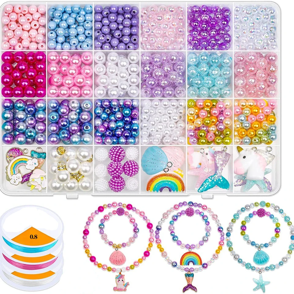 600 Perline Finto Sirena 8mm Colori Sfumati – Per Creazione Gioielli Fai Da Te, Collane, Bracciali, Riempimento Vasi E Decorazioni