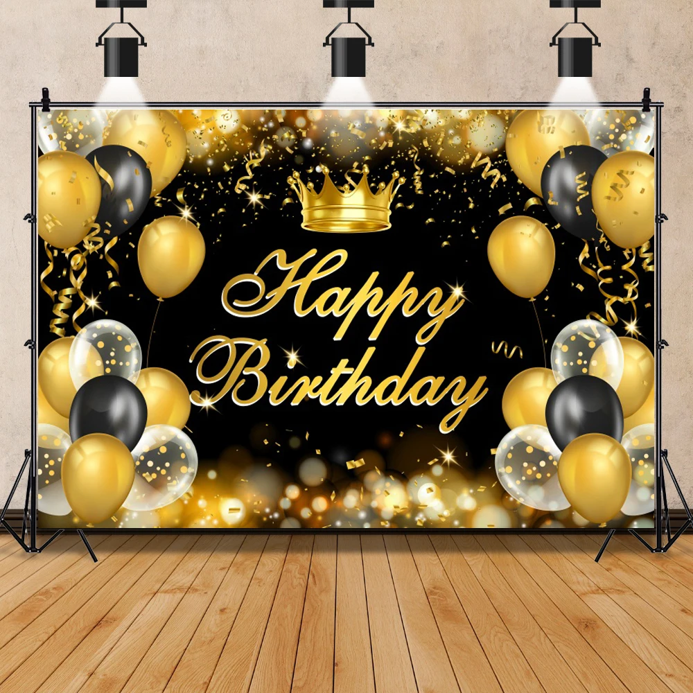 Photo backdrop Photo wallpaper Party decoration covers Vinyl Backdrop Blue Gold Balloon Happy Birthday Party Diamond Dots Poster Baby Kid Banner Background For Photo Studio