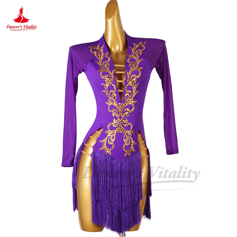 

Social Dancing Professional Dress Customsized Rumba Tango Chacha Dance Competition Long Sleeve Costume Skirt Latin Dance Dresses