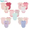 Newborn Baby Girl Clothes 3-piece Set Cute Cartoon Short Sleeve Romper 100% Cotton Light Pink Baby Girl's Beautiful Clothes 1