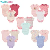 Newborn Baby Girl Clothes 3-piece Set Cute Cartoon Short Sleeve Romper 100% Cotton Light Pink Baby Girl's Beautiful Clothes 1