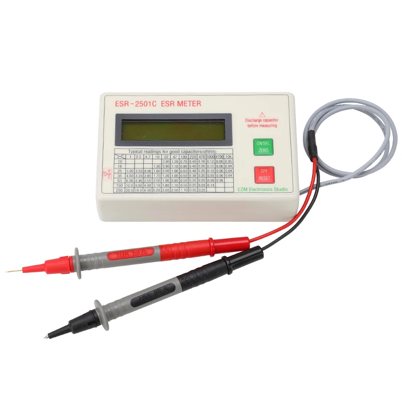 ESR2501C Capacitor ESR DCR Tester Test In Circuit Capacitance Meter Test Leads Clip Battery