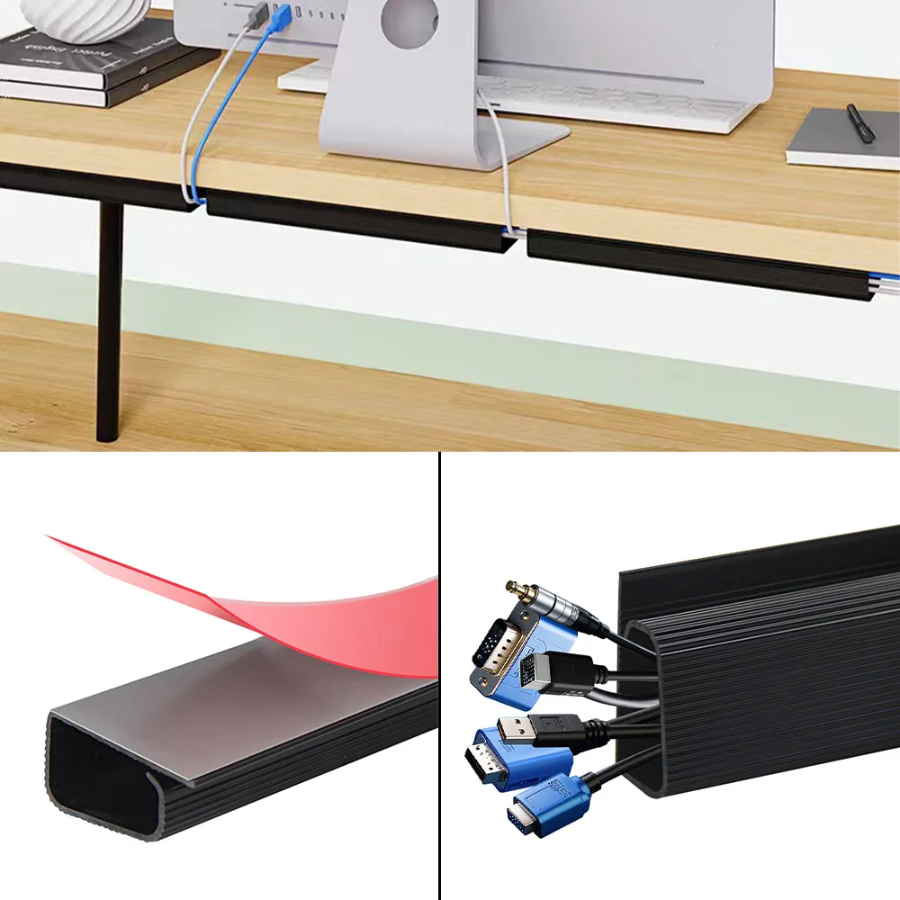 40CM Cable Management Under Desk Channel Cord Hider PVC Material No Drilling Tray Protecter