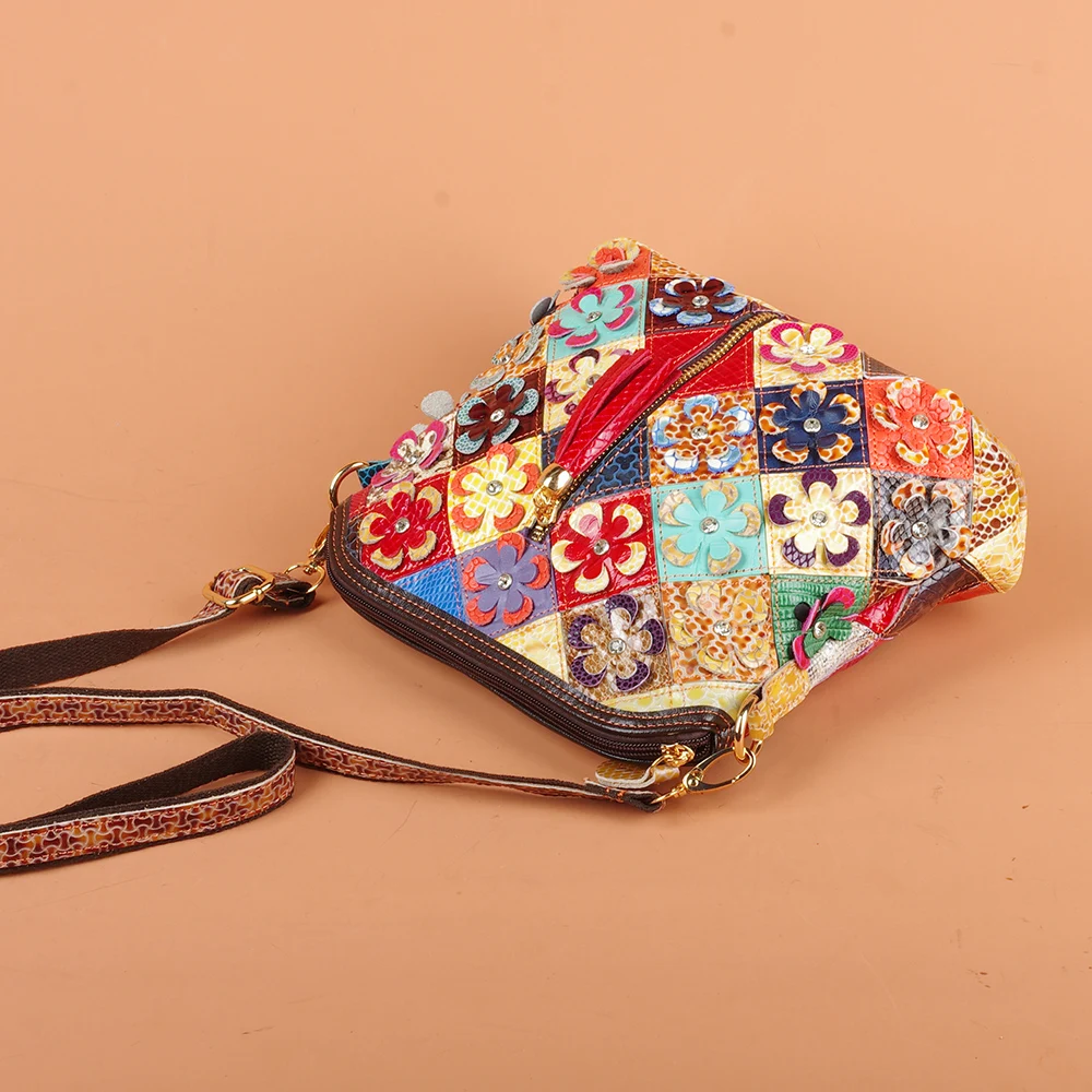 Multi-color snake pattern splicing tassel genuine leather cowhide bag shoulder women's bag personalized casual women's small