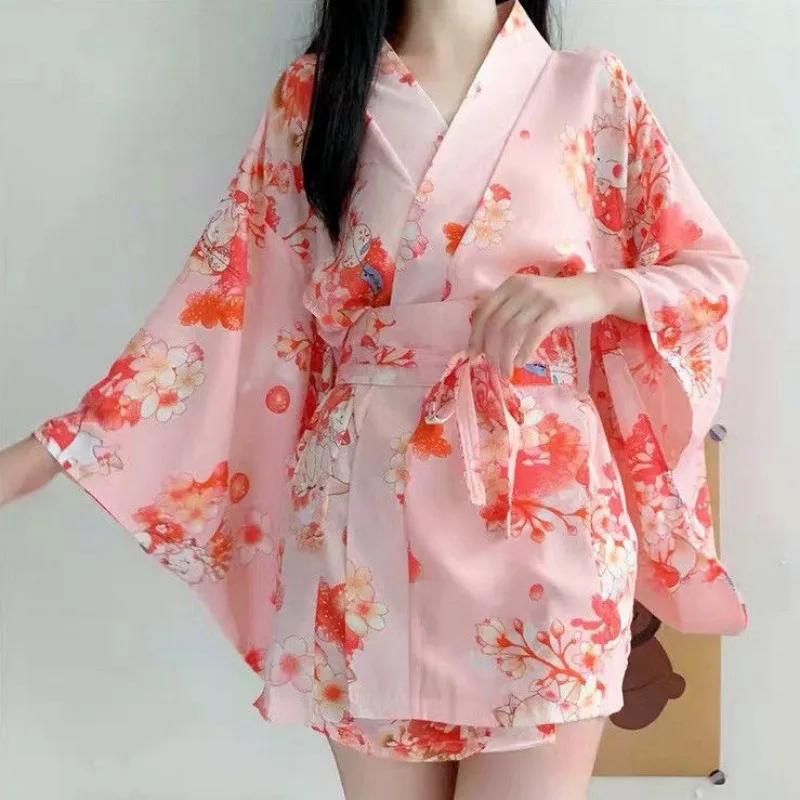 Sexy Sleepwear Women Underwear Robe Print Floral Pajama Sets Homewear Kimono Japanese Long Sleeve Mini Dresses Nightwear