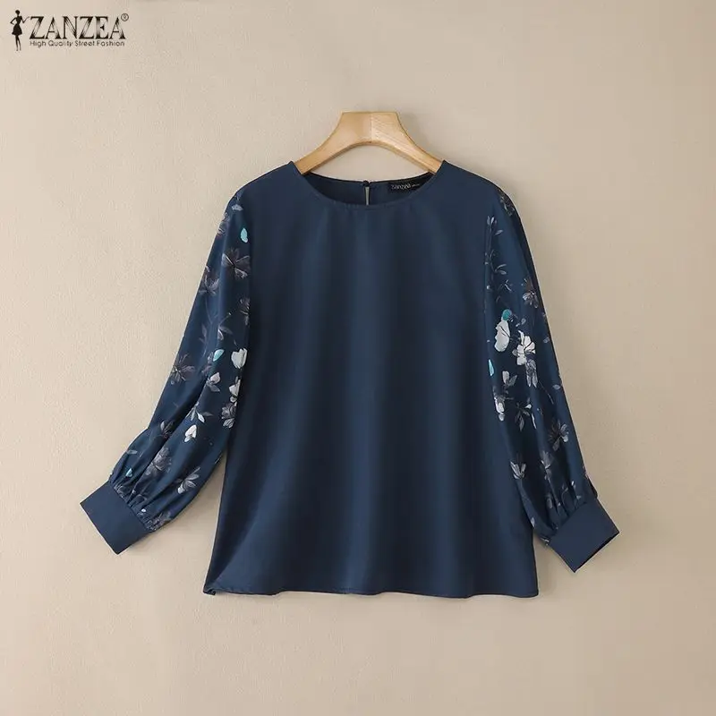 ZANZEA Herbst Blusen Frauen Stilvolle Langarm Gedruckt Bluse 2026 Frühling Casual O Neck Tops Weibliche Elegante Arbeit Hemd Mujer – Detail 12