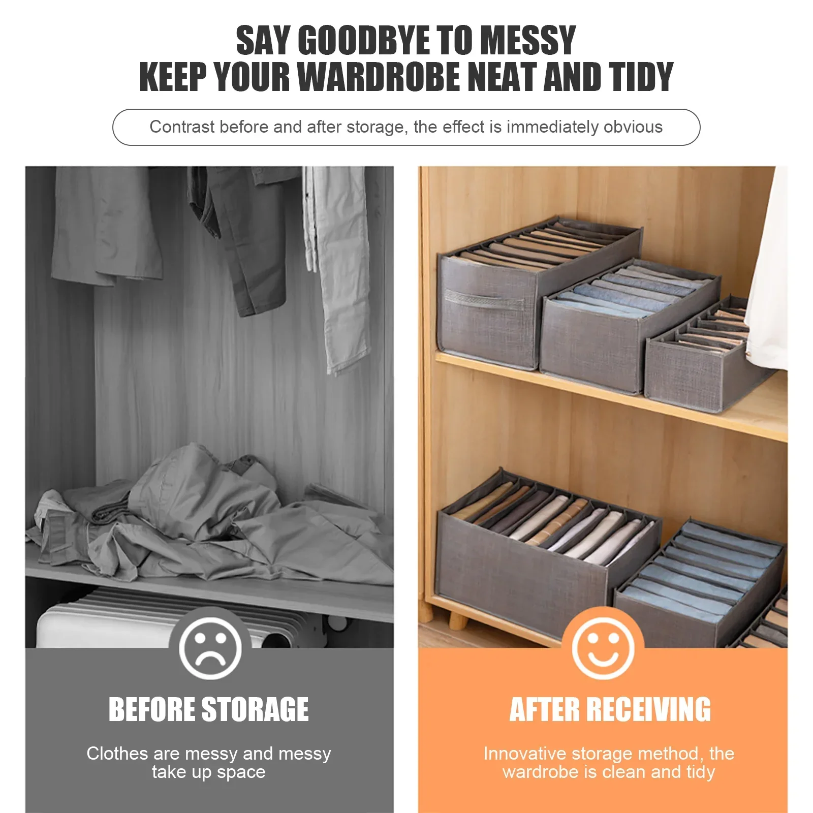 옷장 옷 주최자 청바지 구획 보관 상자 접이식 빨 수있는 옷장 서랍 티셔츠 용 침실 분리 상자