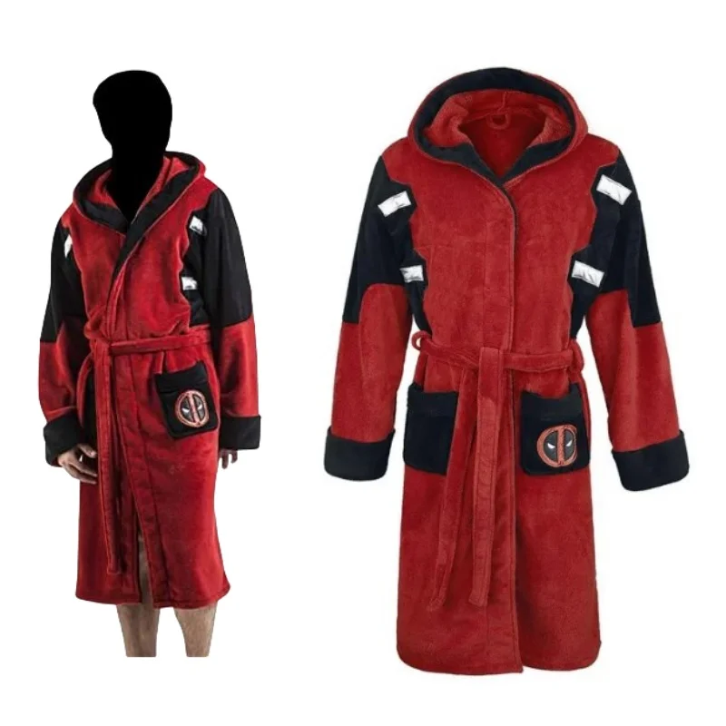 Movie Deadpool Accappatoio Costume Cosplay Adulto Unisex Flanella Pigiama Con Cappuccio Halloween Deadpool Costume Cosplay Sleepwear Robe