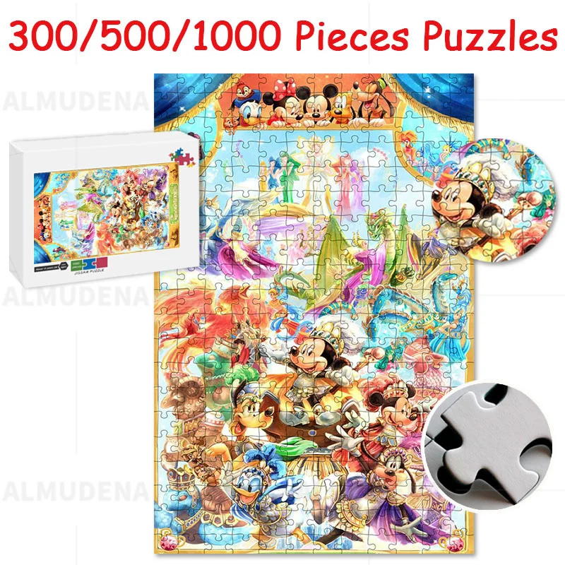 

Disney Jigsaw Puzzle Toy Mickey Mouse Princess 300/500/1000Pieces of Wooden Paper Puzzle Children's Educational Toys Family Game