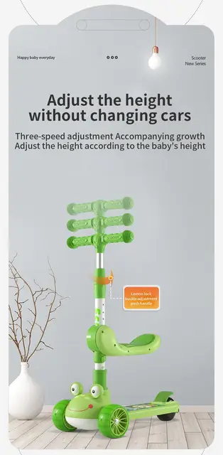 Scooter For Kids With LED Spraying Jet Bluetooth Music Effect Flash Plus Size Wheel Lean to djustable Height Foldable 3