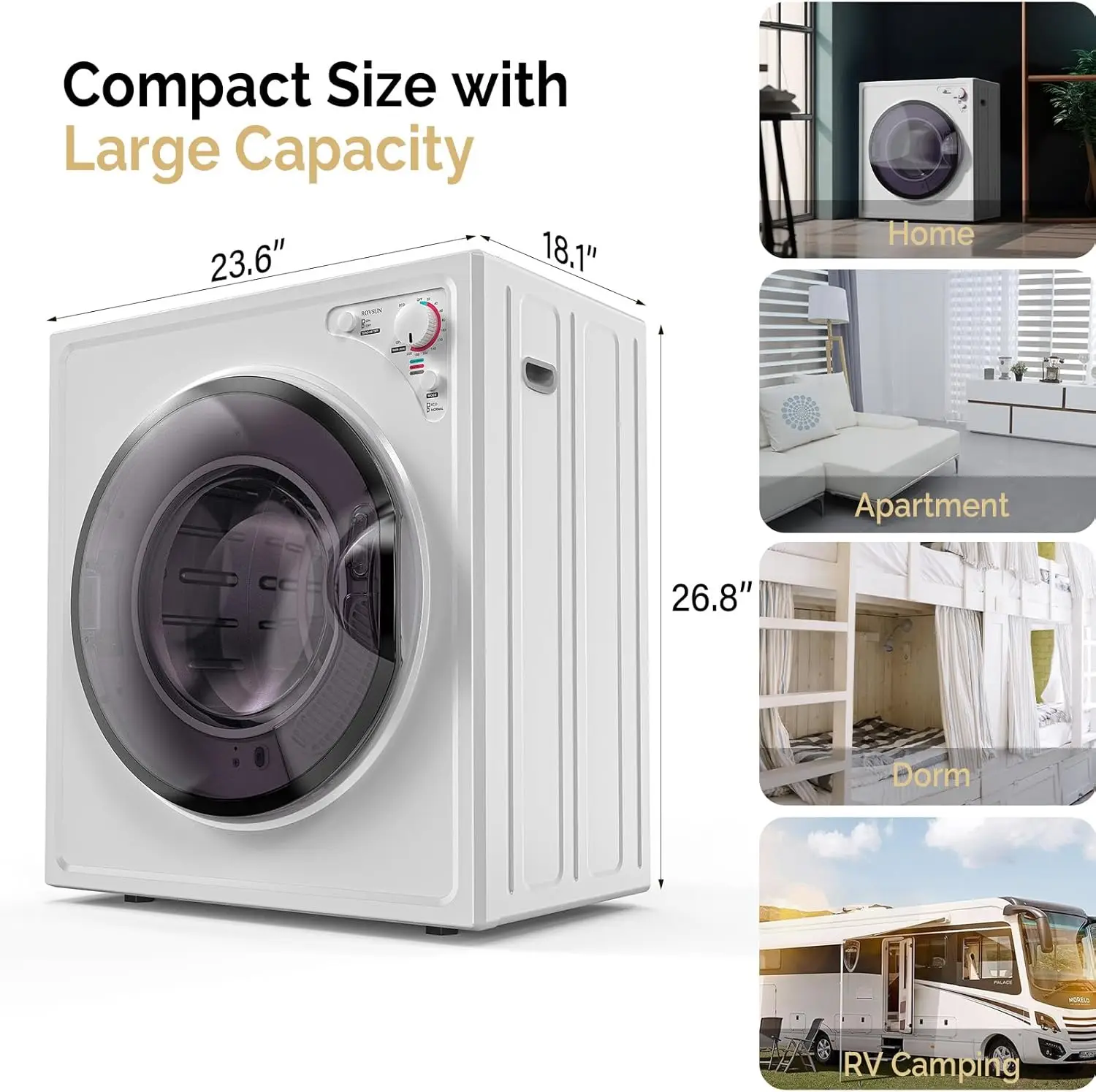 2.6 Cu.Ft Portable Clothes Dryer, 110V 1400W Electric Compact Front Load Tumble Laundry Dryer with Stainless Steel Tub  (White) 5