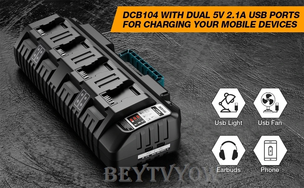 4 Ports Battery Charger Compatible with Dewalt 20V Li-ion Batteries Rapid Fast C