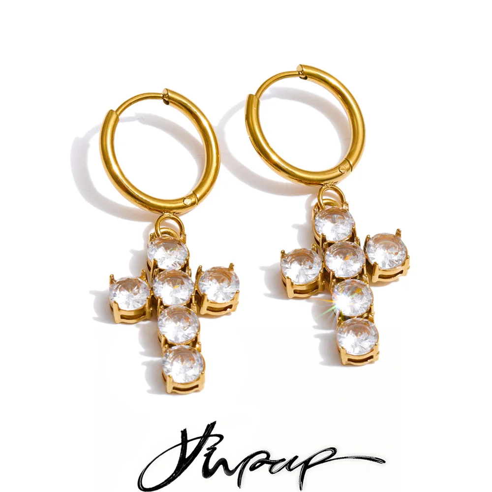 Yhpup Cross Drop Hoop Earrings