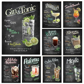 Vintage Tonic Drinks Cocktails Poster Canvas Painting Whisky Wall Art Martini Mojito Bar Cafe Kitchen Home Restaurant Decor 1