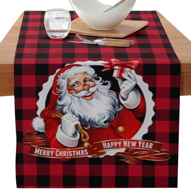 New Christmas Poinsettia Flower Faceless Gnome Elk Tree Snowflake Printed Table Runner Flag Tablecloth Table Cloth Cover Decor