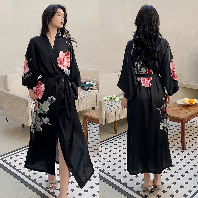 

Silk Satin Wedding Bride Bridesmaid Robe Floral Bathrobe Kimono Robe Night Bath Robe Fashion Dressing Gown For Women