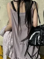 Chic Polka Dot Blouse Skirt Dr Spring New Sle Layered Early Net Lace Splicing Strapl Dr Women's Casual Wear